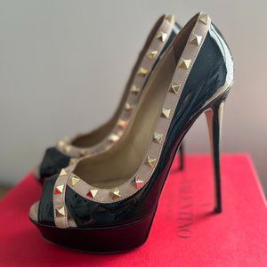 Valentino Rock Stud Peep Toe Platform Pumps